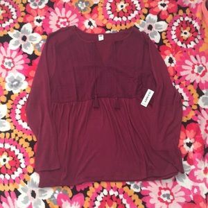 NWT cranberry Long sleeve top with tassels!
